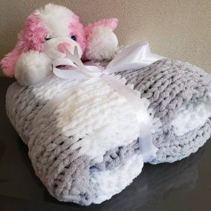 Handmade Knitted Cozy Chenille Blanket / Throw.